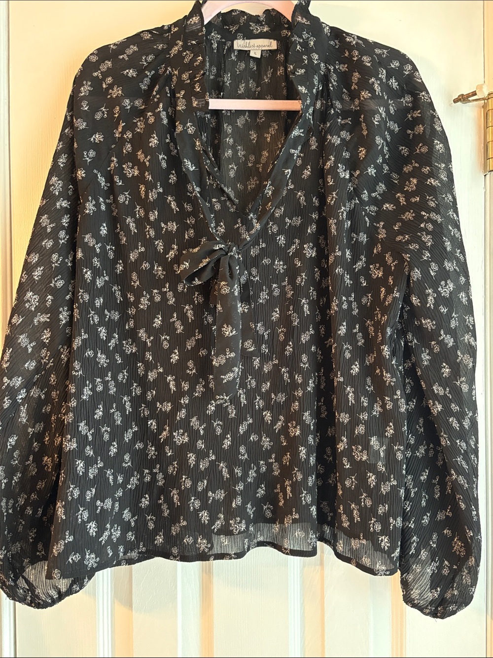 Wishlist Black Sheer Floral Tie-Neck Blouse